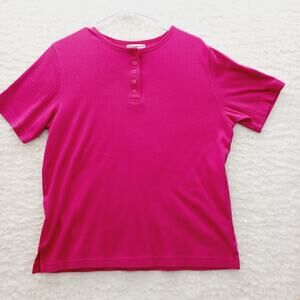 T-Shirt Henley Women Hot Pink Mean Girl Coquette Bold Luxe Night Out Barbie Sz L